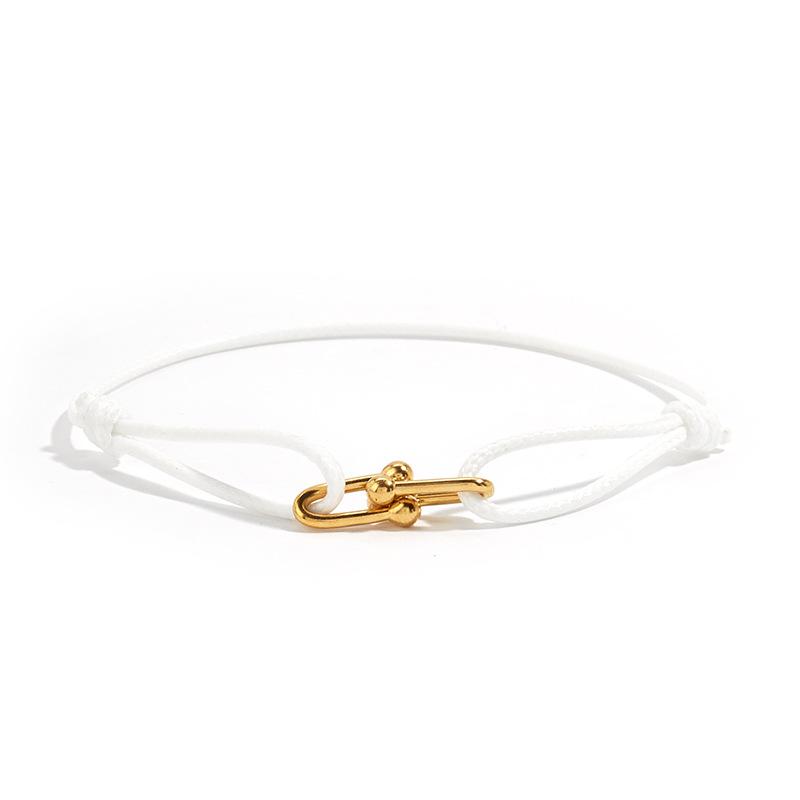 Handwoven couple hand rope bracelet temperament horseshoe buckle adjustable stainless steel bracelet