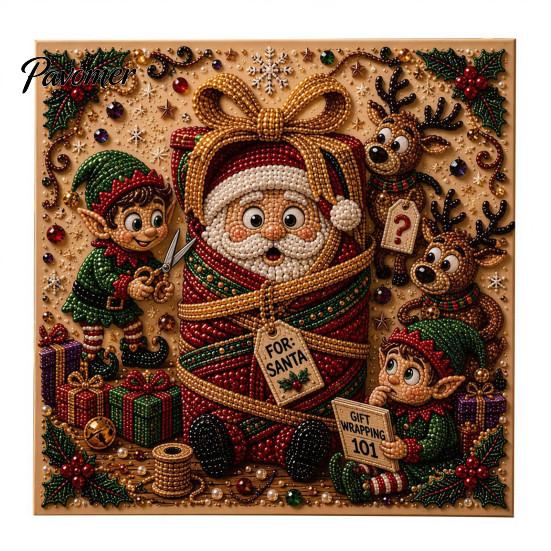 Holiday Home Decor Activities Christmas Faux Pearl Art Kit, DIY Rhinestone Painting 8" x 8", Cartoon Creative Stocking Stuffers for Adults Snowman