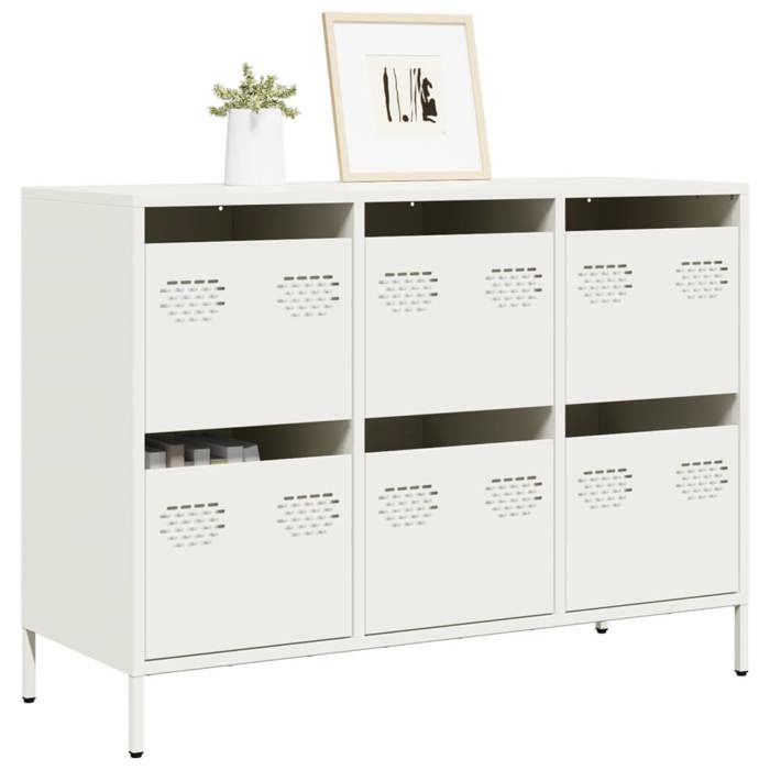 VidaXL Buffet blanc 101,5x39x73,5 cm acier laminé à froid, meuble de rangement, meuble de rangement de cuisine, meuble de 851267