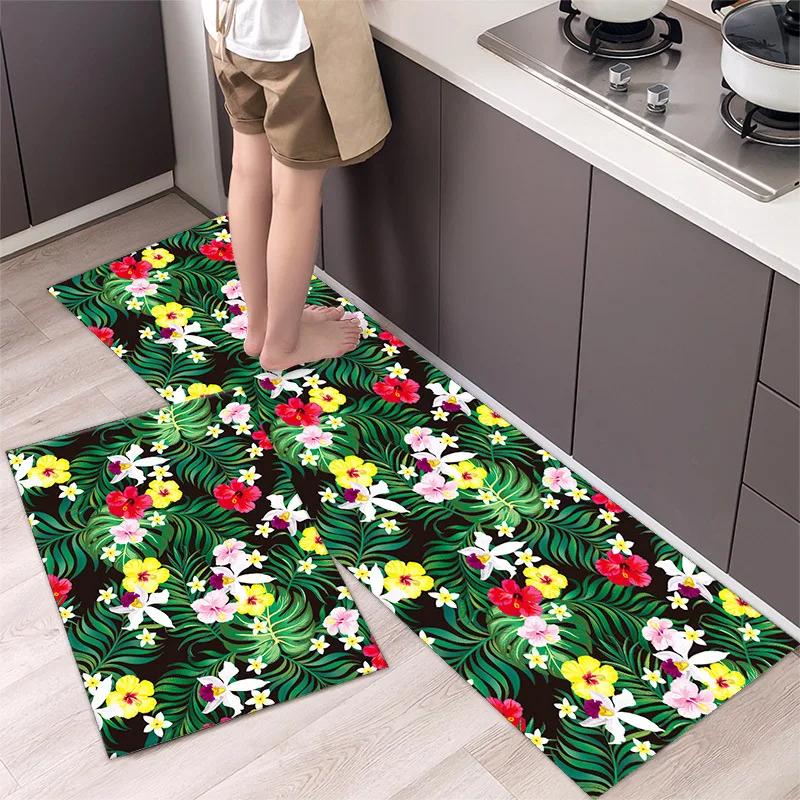 Simple Flower Kitchen Mat Bedroom Bedside Mat Entrance Door Mats Kitchen Mats for Floor Absorbant Waterproof Bathroom Carpet