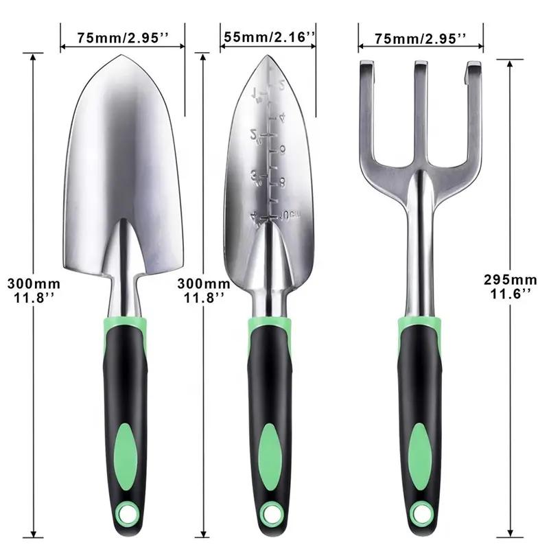 3 Pieces Rust Proof Heavy Duty Garden Hand Tools Trowel Transplanter Cultivator Rake Shovel