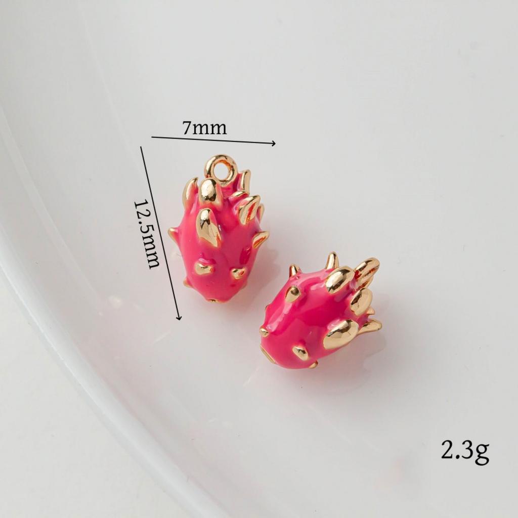 2 PCs Brass Charms 18K Gold Plated Fruit Enamel Pomegranate Peach Strawberry Apple Pendants For DIY Necklace Jewelry Making