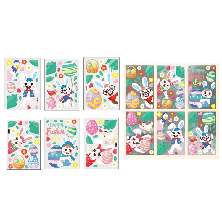 Easter Cartoon Rabbit Static Cling Sticker Window Clings for Homes, Kitchen,