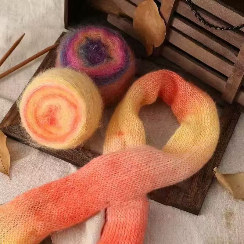 Kaleidoscope Gradual Change Mohair Thread Yarn, 50g Hand Knitted DIY Knitting&Crocheting Stick Crochet Wool Ball Sewing