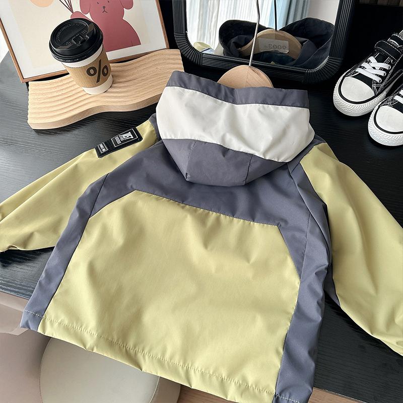 Spring and Autumn Colorblocking Boys Jacket Hooded Windbreaker Coat Children Clothes Kids Casual Zipper Outewear Top