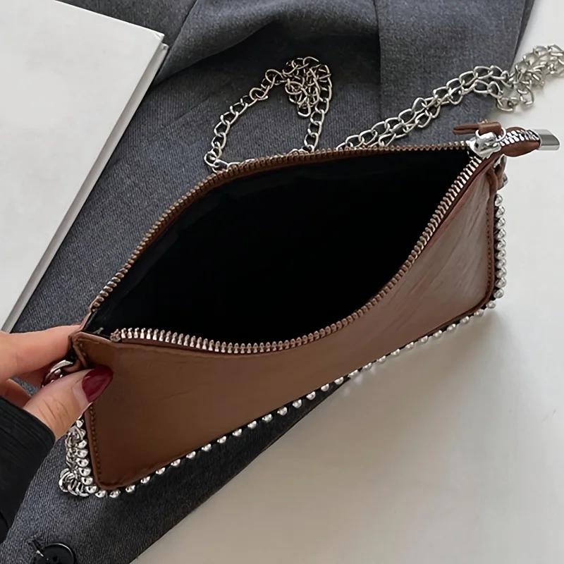 Fashionable and Versatile Chain Small Square Bag, Elegant Women's Crossbody Bag, Simple and Casual Leather Shoulder Bags
