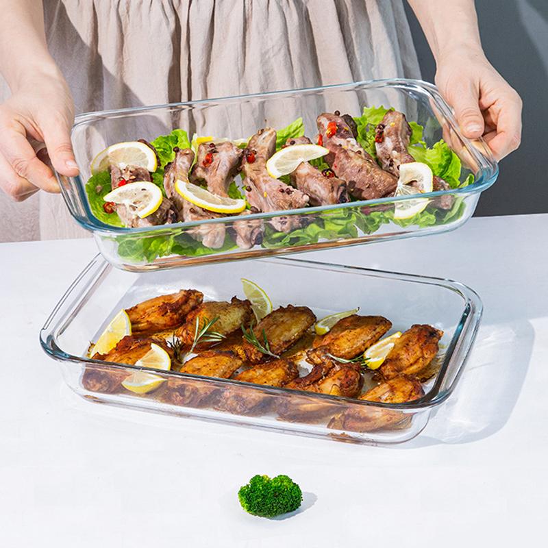 [Buy 1 Take 1]Rectangular Tempered Glass Bakeware Pan 1.6L/3L With Handle Glass Container Food Storage