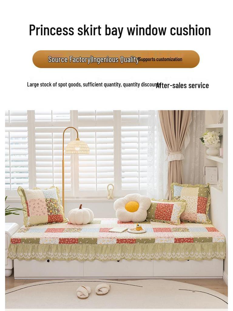High-End Luxury Bay Window Cushion Set with Valance - Non-Slip & Machine Washable