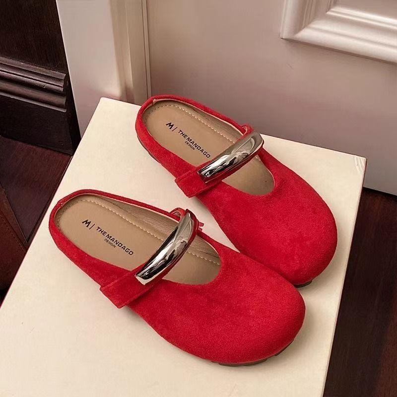 2025 Summer New Popular Outer Wear Flat Temperament Bag Head Mary Jane Shoes Women's Lazy Single Shoes French Half Slippers