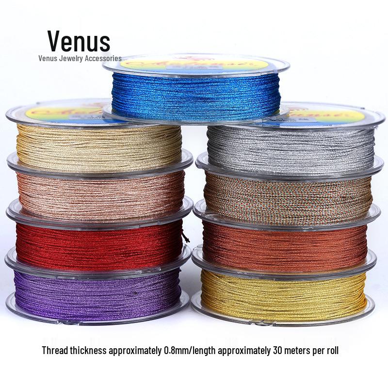 

Gold and Silver Chinese Knot Weaving Material: Tassel and Bracelet Tag Thread with Metallic Finish 0.8mm/30m Roll срібний