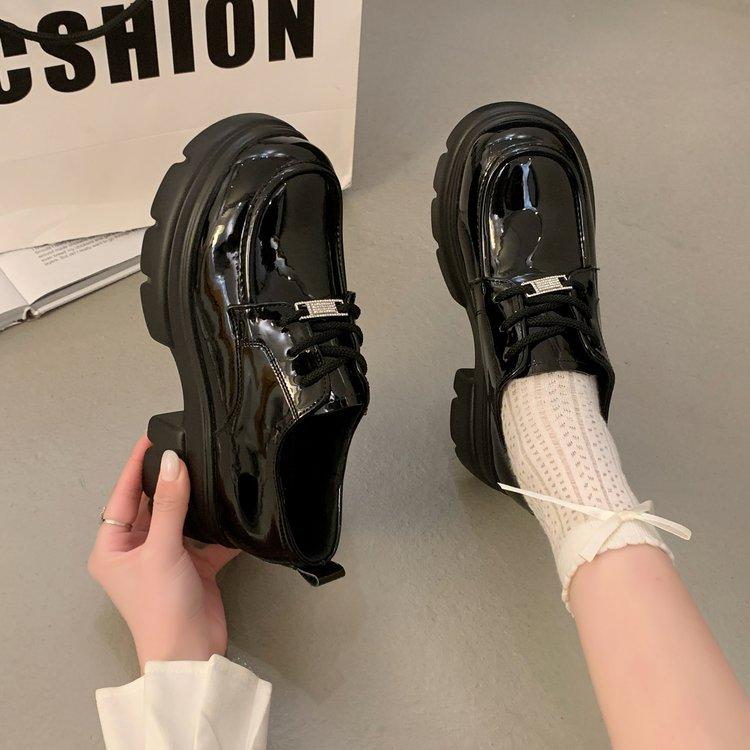 

[youshilai] Black Mary Jane small leather shoes for women s 2025 spring new British style heightening loafers 40