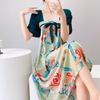 Women's nightgown thin short-sleeved printing light luxury simple breathable casual loungewear long skirt can be worn outside