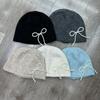 Ear Protector Stacking Knitted Bonnet Cap Solid Color Korean Wool Hat Pearl Bow Beanies Cap  Girls