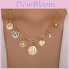 Devil Eye Heart Lock Necklace With Vintage Relief Star Moon Sunflower For Women