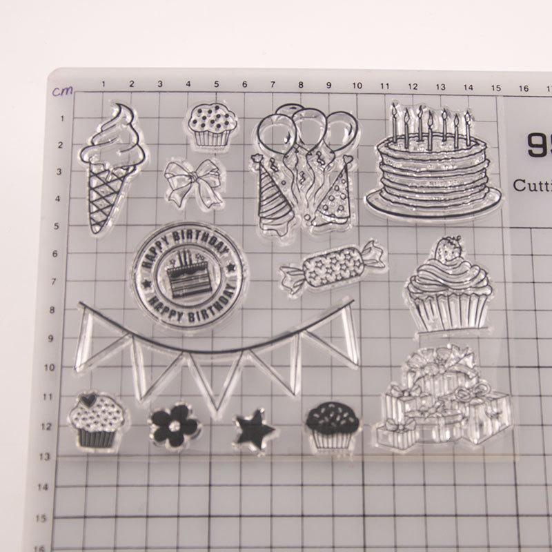 Happy Birthday Cake Transparent Silicone Clear Stamps Seal for DIY Scrapbooking Album Paper Card Decorative Sheets Balloon Flag Present