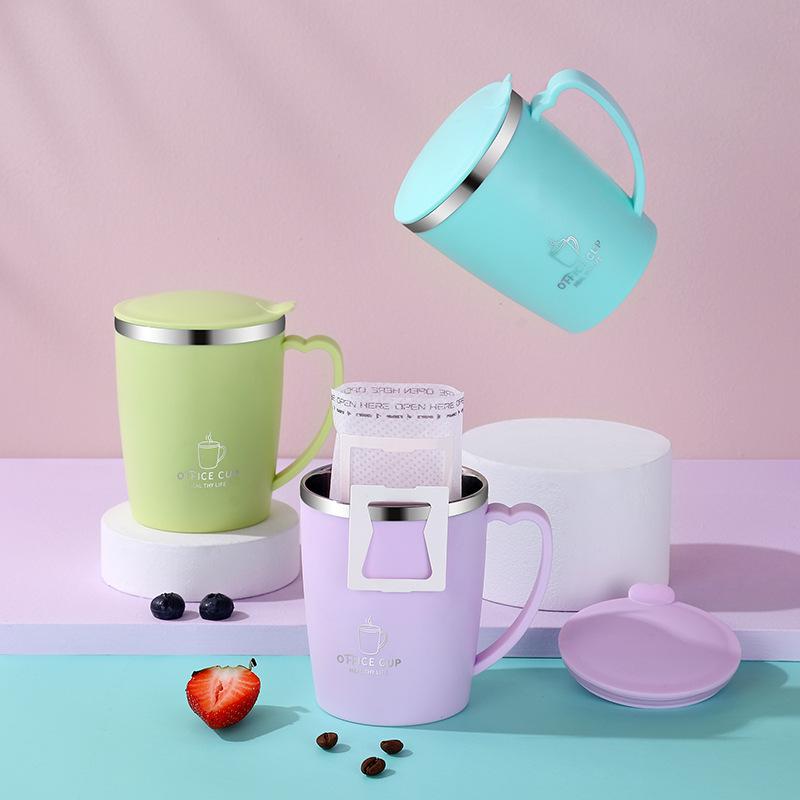 304 Stainless Steel Double-layer Insulation Water Cup for Children with Cover To Prevent Falling Creative Milk Mouth Cup
