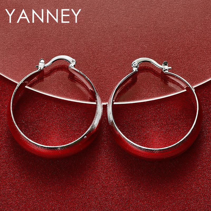 S925 Sterling Silver Glossy Geometric Round Hoop Earrings for Women Wedding Fashion Jewelry Accessories Girlfriend Gifts