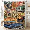 Vintage Route 66-Themed Car Shower Curtain For Bathroom Decor Pixel Art Style Retro Design Featuring Classic American Automobile