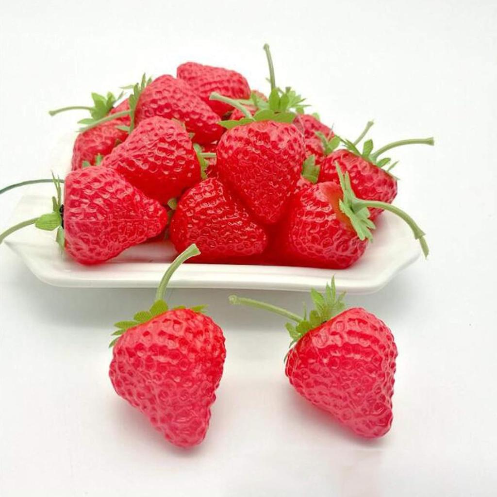 30 Pack Artificial Fruit Lifelike Simulation Red Strawberry Fake Fruit Artificial Strawberries for Home Kitchen Cabinet Shop Supermarket Decor