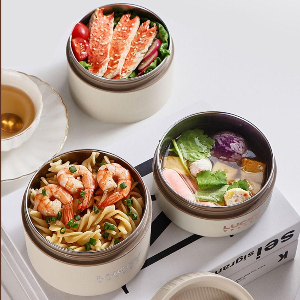Stainless Steel Food Container Double Layer Soup Bowl Portable Thermal Lunch Box  Office Worker