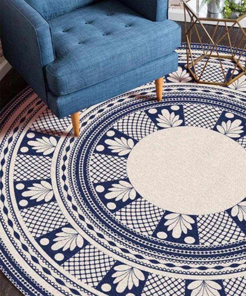Stylish Round Rug, Cute Circle Mat, Oriental, Persian Carpet Style, Korean Interior, Antique, Vintage, Social Media-Eligible, Korean Item, 100cm