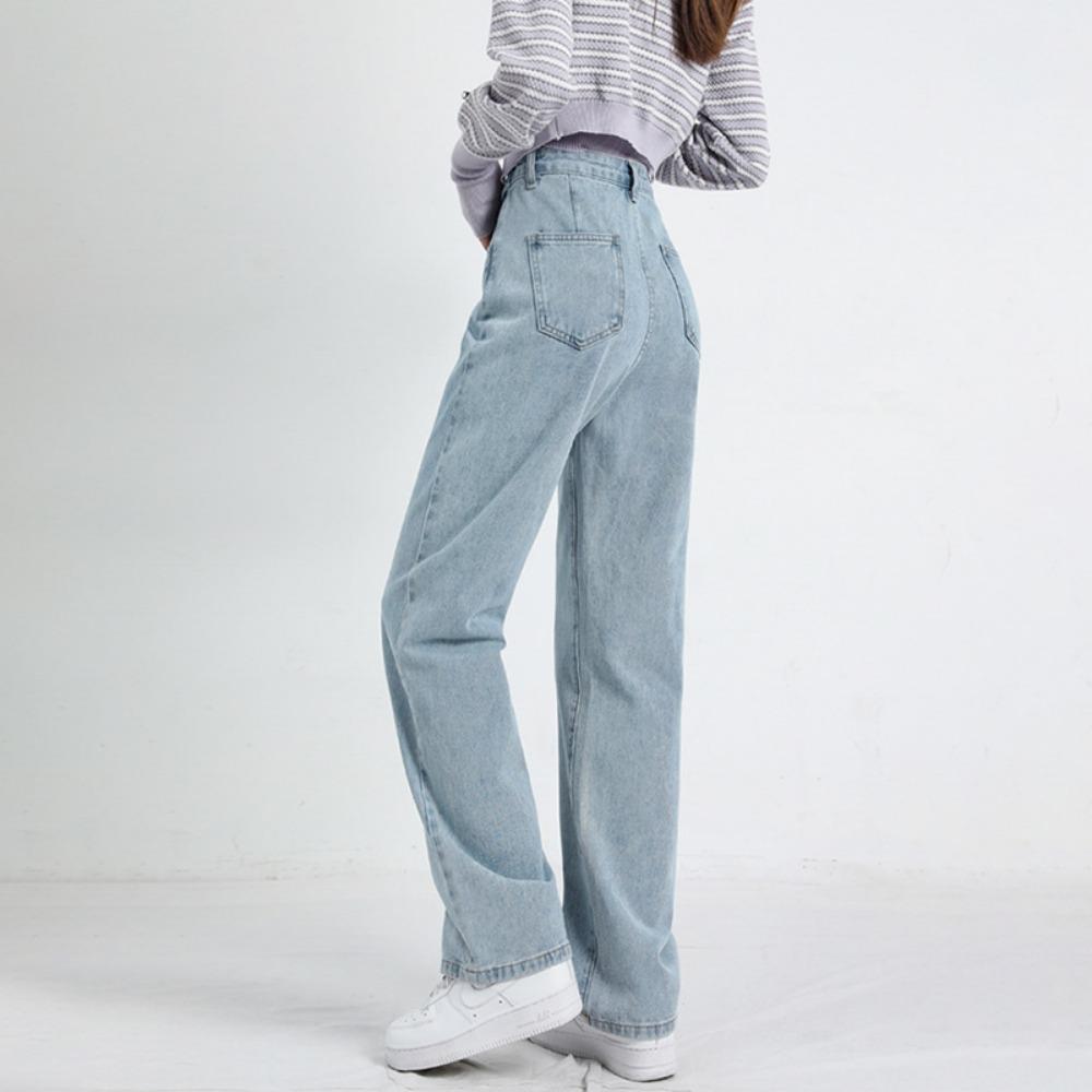 Simple High-waisted Wide-leg Jeans Women's Straight New Spring Loose Drape and Thin Small Floor Pants