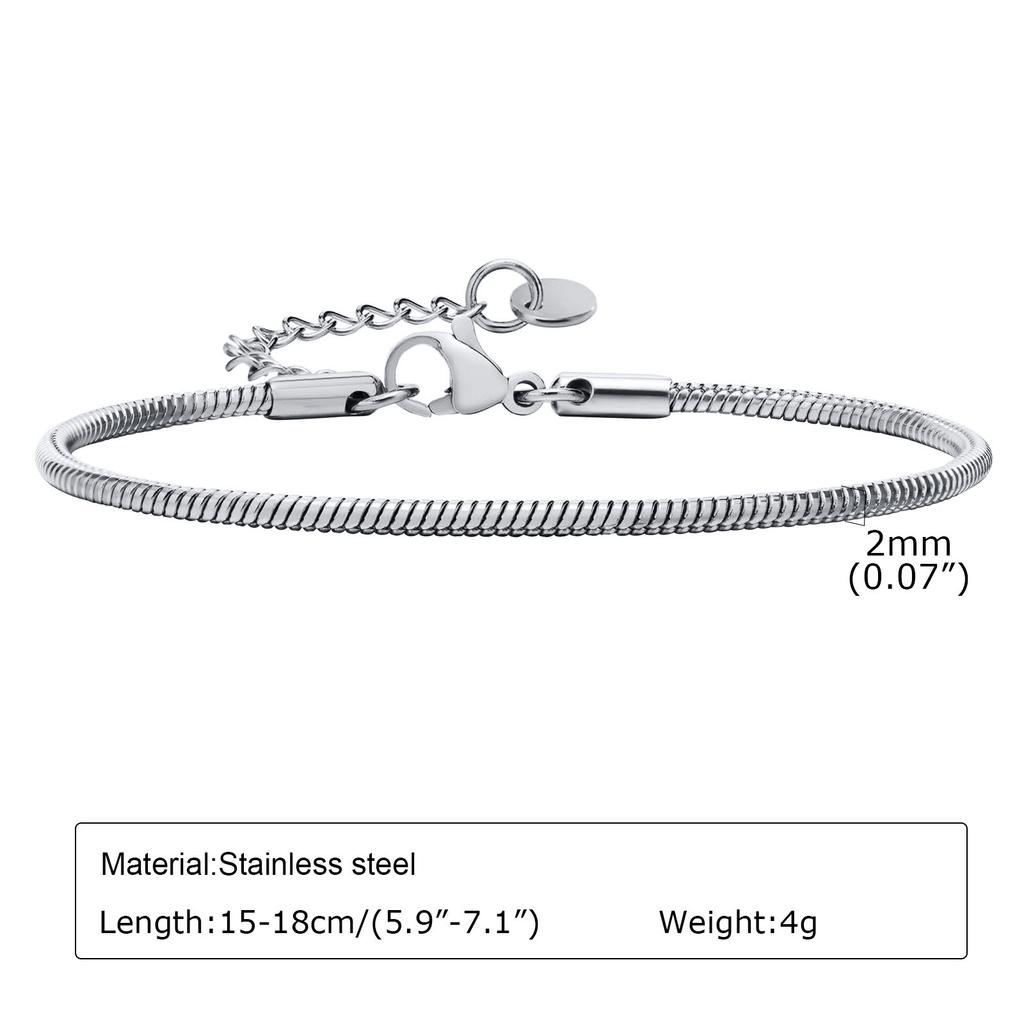 Rundes Schlangenglied-Armband für Damen, Fischgrät-Gliederarmband, Stapelbares Edelstahl 18 Karat Vergoldeter Schmuck 1mm-3mm