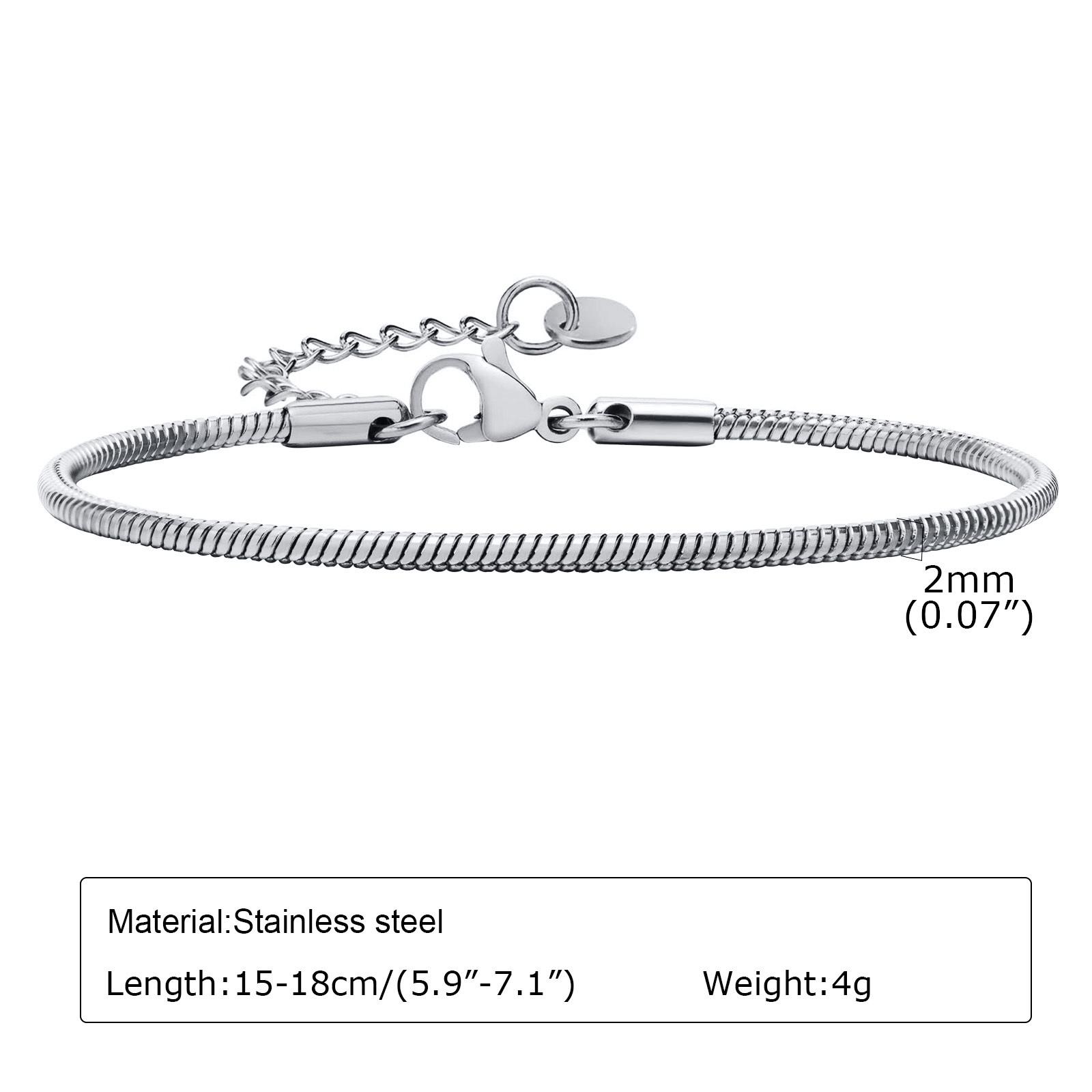 

Round Snake Chain Bracelet for Women, Herringbone Link Bracelet, Stackable Stainless Steel 18kGold Plated Jewelry 1mm-3mm
