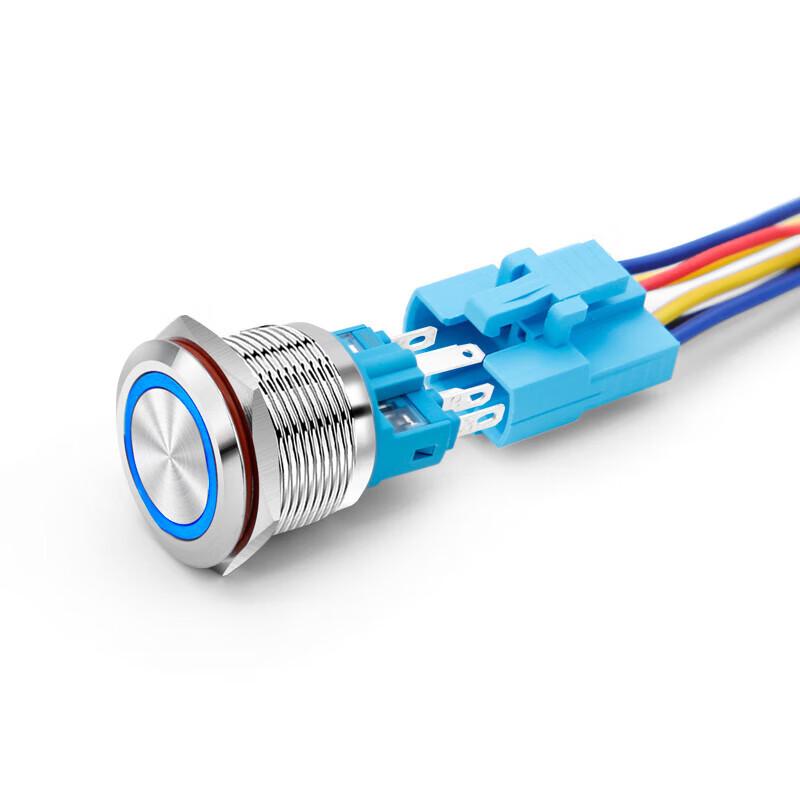 HUIJUN 22mm 7A Metal Push Button Switch with Blue LED Ring Light
