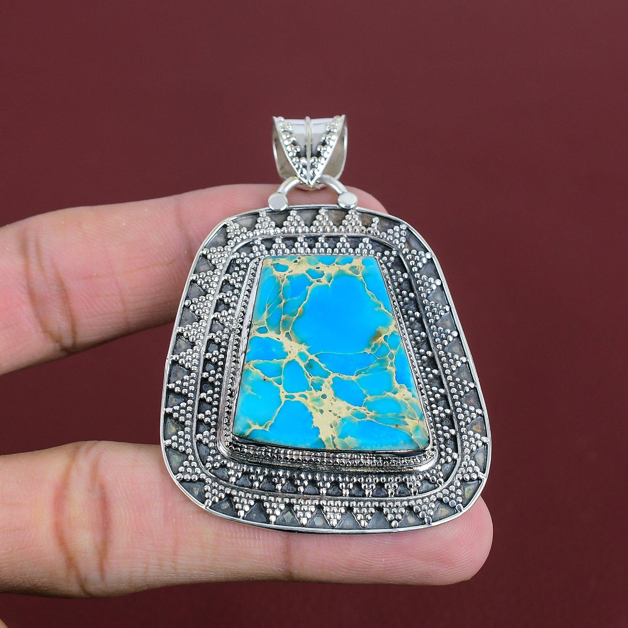 

Blue Sea Sediment Jasper Pendant Genuine Gemstone Pendant 925 Sterling Silver Pendant Handmade Elegant Jewelry Vintage Pendant Gifts For Him