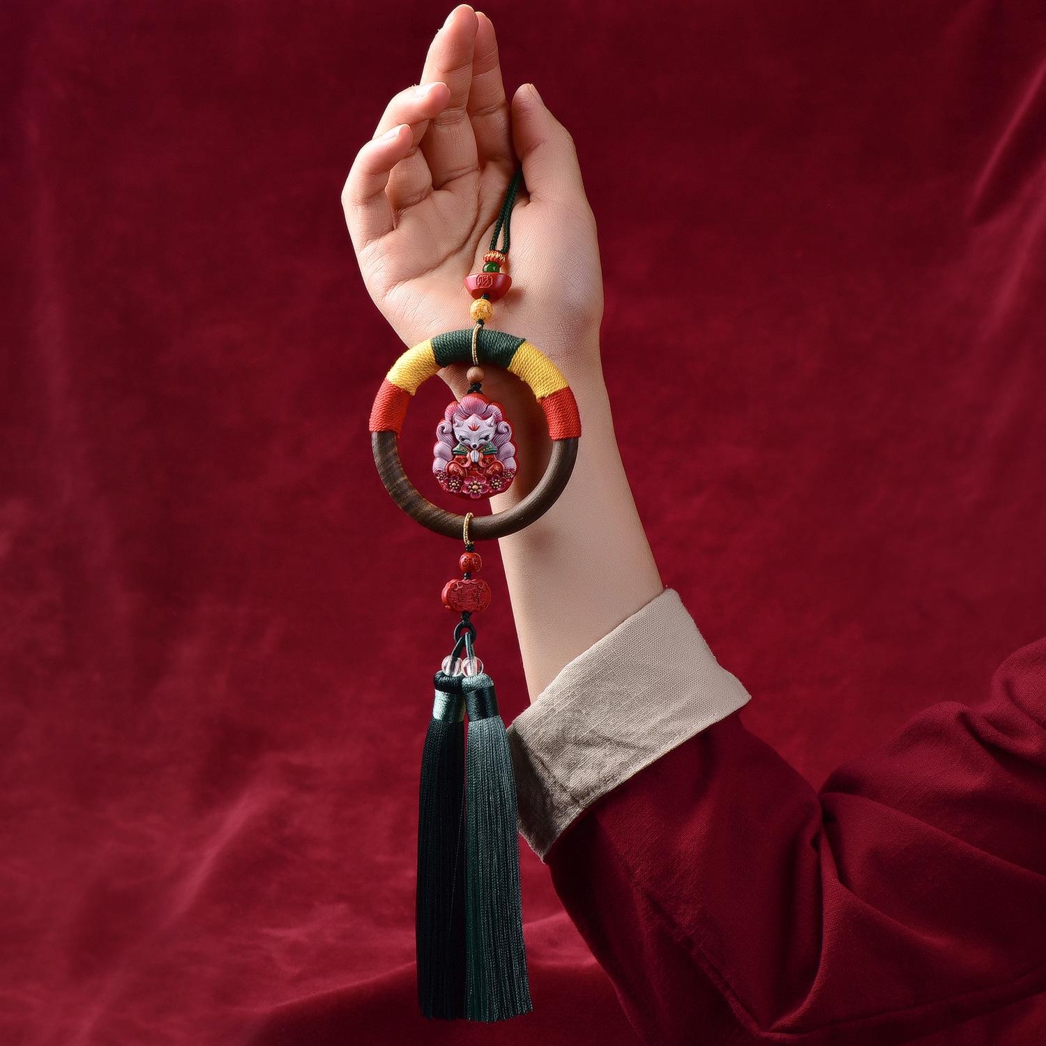 Hand-Painted Nine-Tailed Fox Cinnabar Pendant - Purely Hand-Woven Original Design High Content Cinnabar (75%-80%)