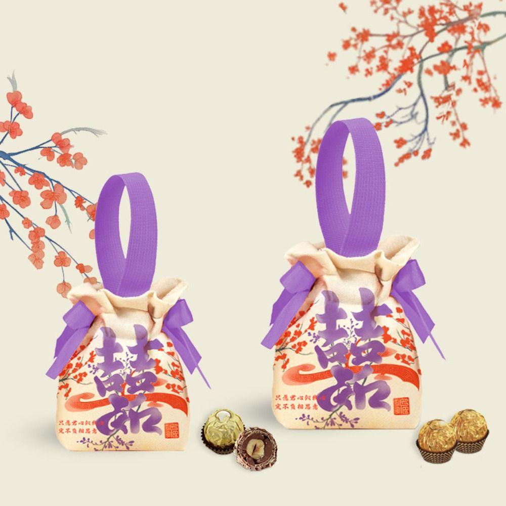 Drawstring Wedding Candy Bag Canvas Chinese Style Handbag Traditional New Year Gifts Bag  Birthday