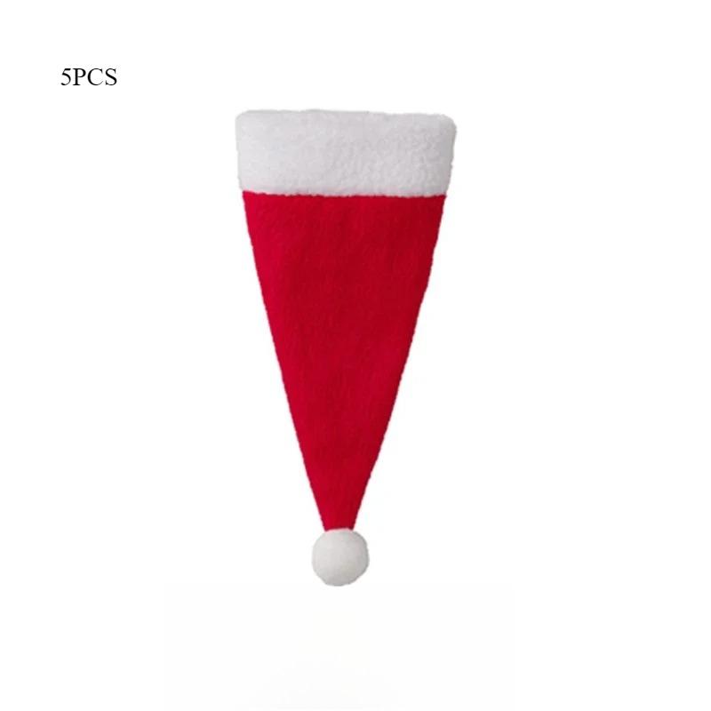 

5/10Pcs Christmas Tableware Knife Fork Set Holder Mini Santa Claus Hat Christmas Decorations Home Christmas Wine Bottle Hats