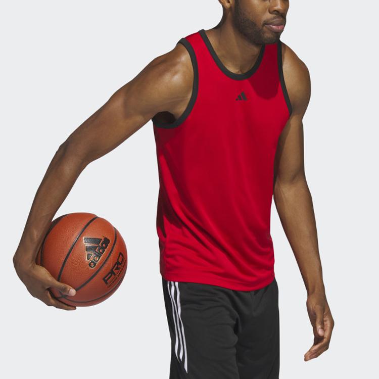 Adidas Legends Basketball 3-Stripes Tank Top Logo Color Block Sports Round Neck Sleeveless Vest Men Tops Crimson IC2461