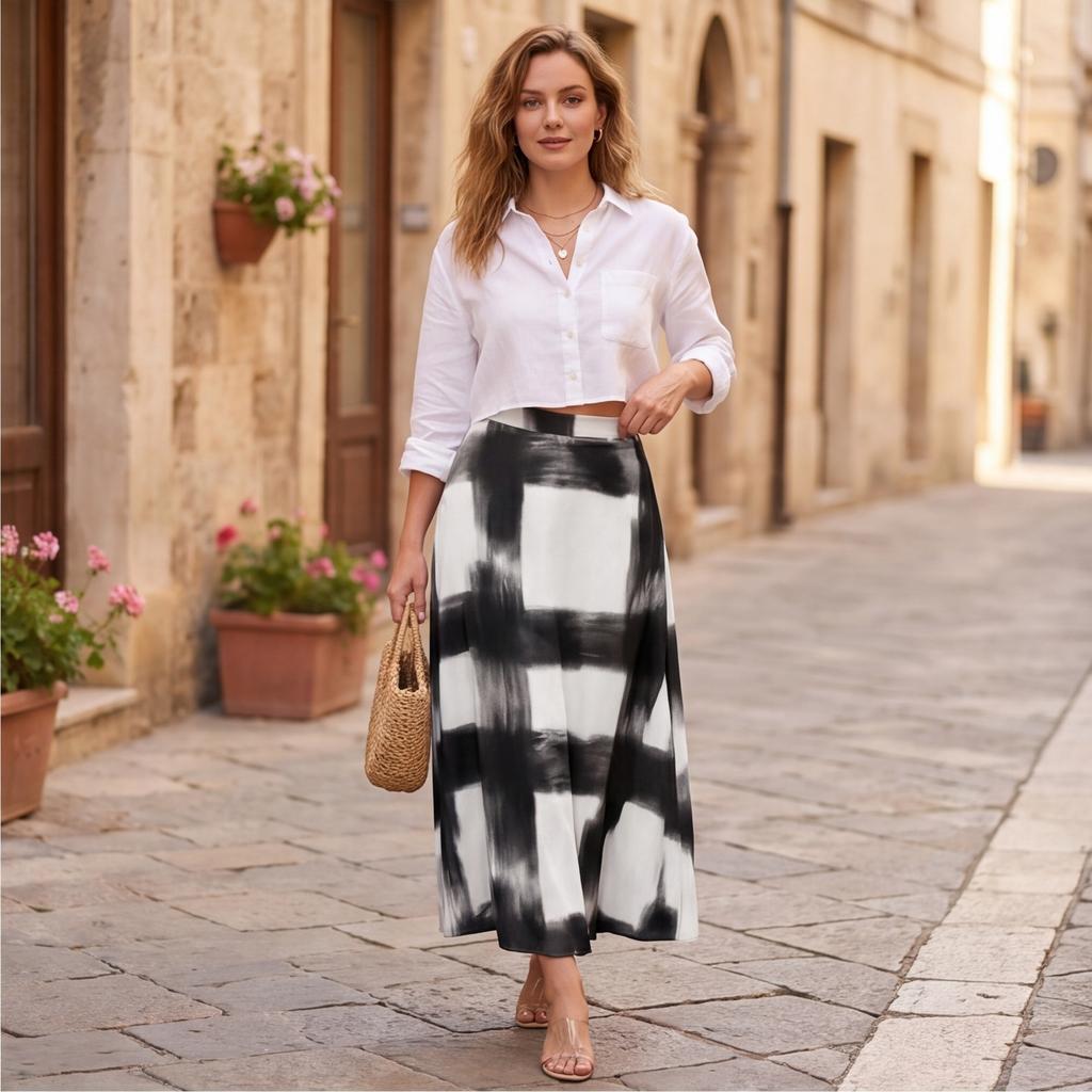 Women's Plaid Print Long Skirt A-Line High Waist Maxi Skirt Casual Comfortable Lightweight Fabric Skirt for Daily Wear and Outdoor Activities
