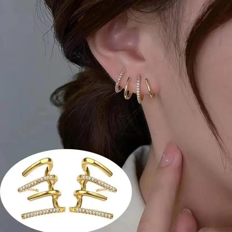 925 Silver Needle Korean Fashion Zircon Geometric Earrings For Women Jewelry Trending Luxury Crystal Cross Stud Earrings