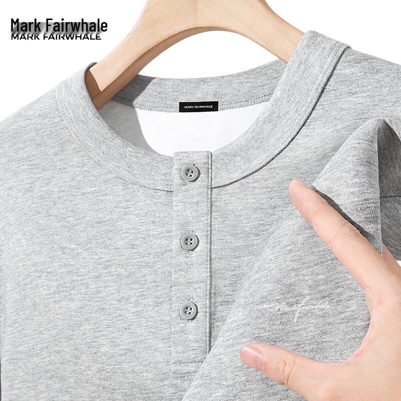 Mark Fairwhale Unisex Korean Style Relaxed Fit Henley Long Sleeve T-Shirt