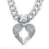 Hip Hop Diamond Heart Wings Pendant Necklace, European and American Cuban Chain Decoration Alloy Heart Shaped Men's Necklace
