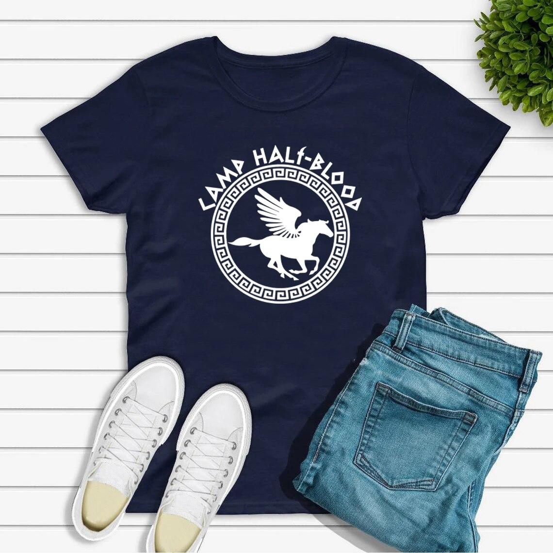 Bicheng Kamp Half Bloed T Shirts Fall Training Camp Spel Tshirt Halloween Magische Gift Percy Jackson Shirt Unisex T-shirts Harajuku Tees XXL marineblauwe kleur