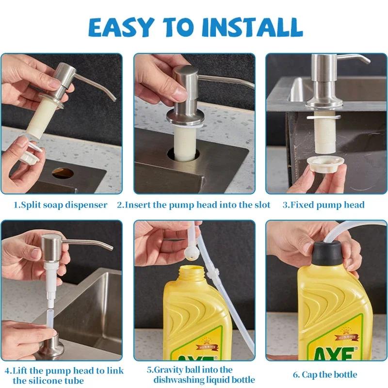 Soap Dispenser for Kitchen Sink Stainless Steel Refill From The Top Built in Design for Counter with Liquid Large Bottle