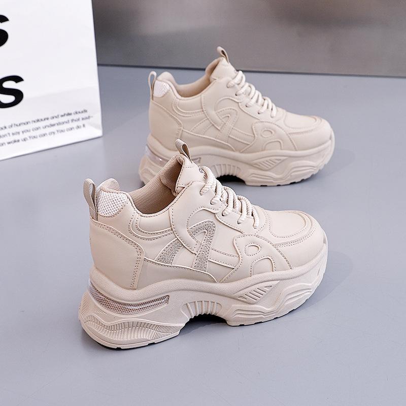 Chunky Women High Top Sneakers Autumn New Increased Comfortable Leather Casual Shoes Popular All-match Women Shoe Feminino Mujer