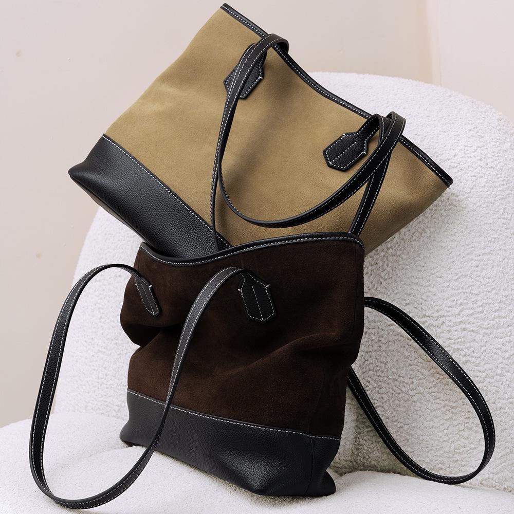 High-End Women's Genuine Leather Tote - Large Capacity, Silk Matte Finish