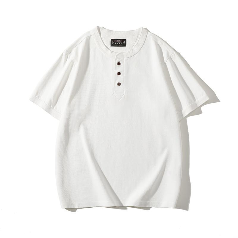 Retro Henry Neck Shirt Men's Short-sleeved T-shirt Summer Trendy Loose Large-size Pure Cotton Shirt