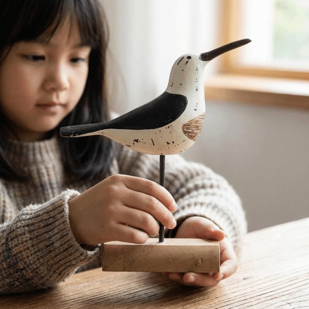 Modern Rustic Wooden Bird Figurine Handcrafted Decorative Sea Bird Statue Creative Bird Sculpture Indoor Decoration