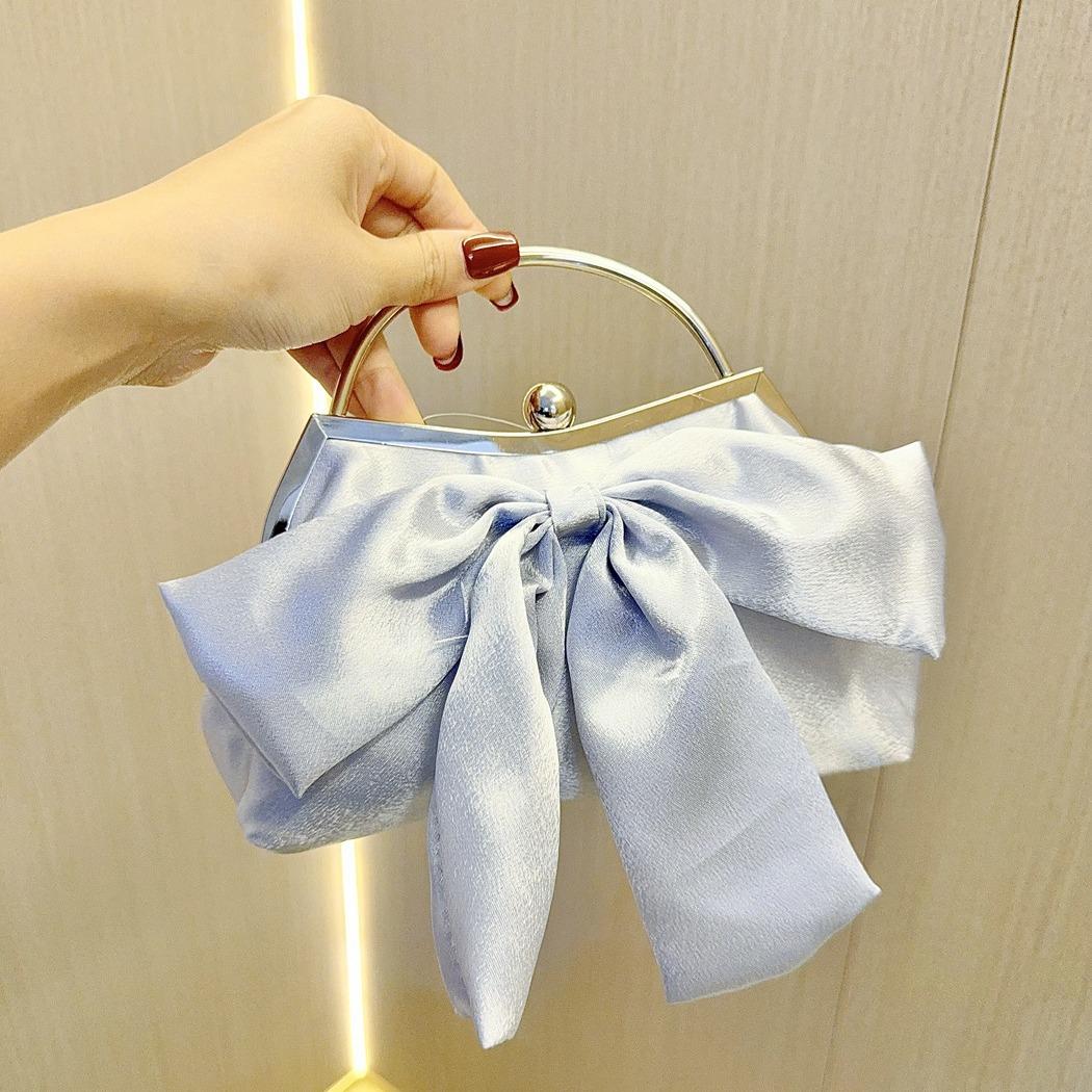 

Luxury White Wedding Party Evening Bags For Women Chain Shoulder Crossbody Bags Bow Tie Clutch Ladies Dinner Bags 18-5.5-24 cm срібний