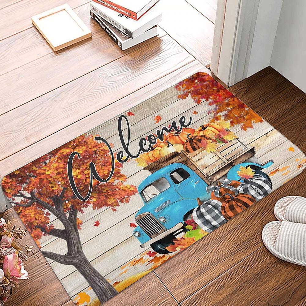Hello Pumpkin Printed Fall Kitchen Carpet Living Room Dining Room Laundry Floor Mat Bath Balcony Hallway Non-Slip Door Mat
