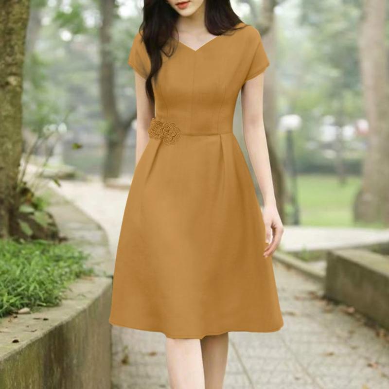 ZANZEA Women Casual Elegant V-Neck Summer Short Sleeve Dress