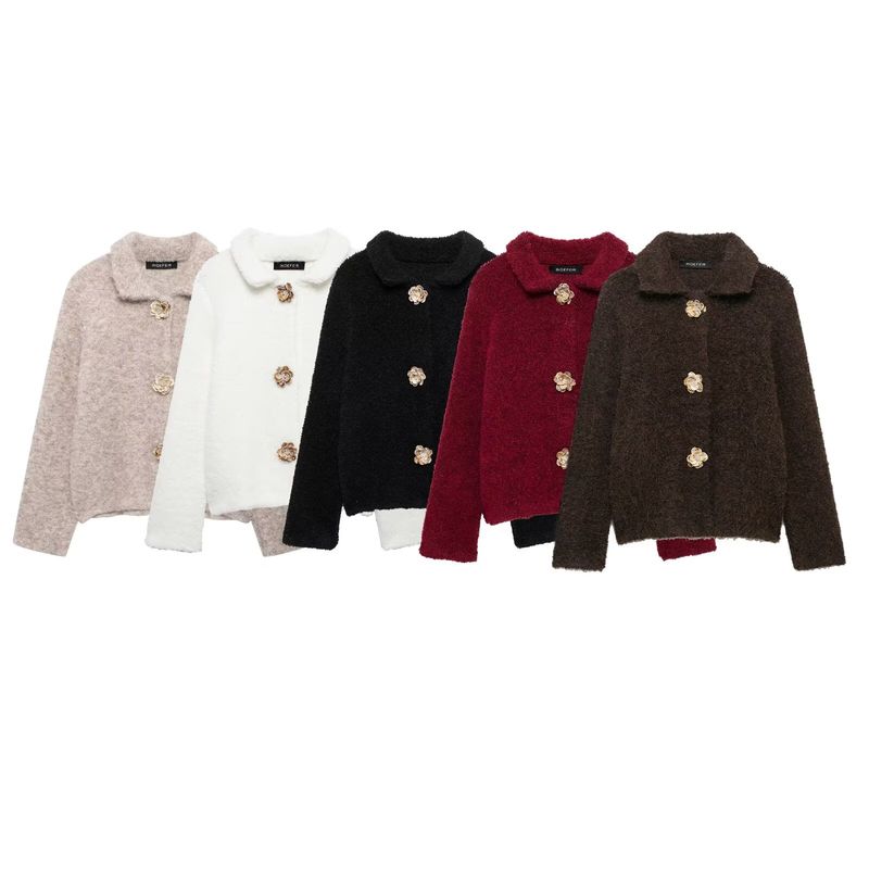 Kaslead New Arrival Women's Clothing Fashion Style Fashion All-Match Flower Shape Decorated Row Button Knitting Outwear 9598175