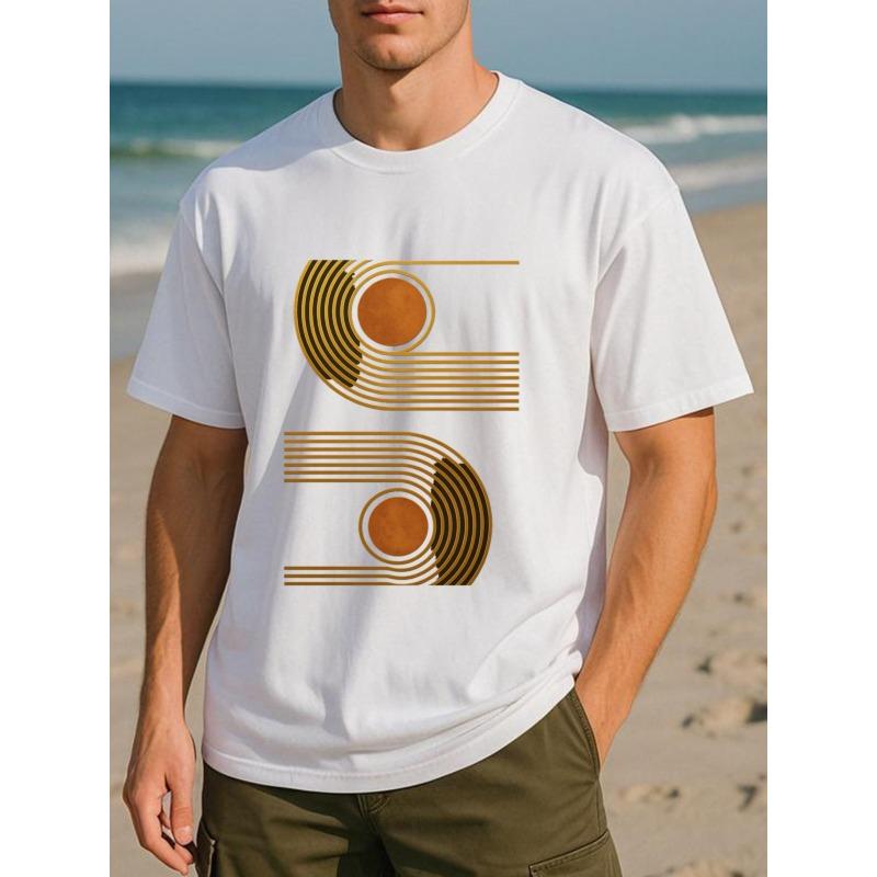 Sunset geometric design Men s short-sleeved T-shirt, pure cotton short-sleeved, medium elasticity, Men s T-shirt, Suitable for gamers S