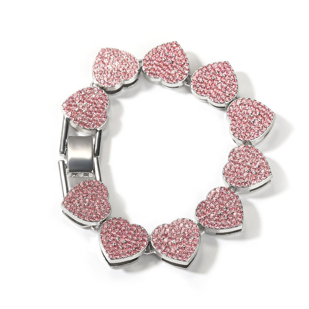 Fashion Versatile Pink Diamond Alloy Bracelet Simple Geometric Love Bracelet Women's New Hipster Hip-hop Jewelry